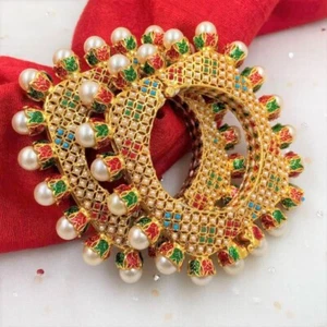 Bollywood Pakistani Indian Kundan Gold Plated Bridal Bangle Bracelet Jewelry Set - Picture 1 of 3