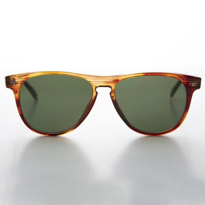 Sporty Tortoise Horn Rim Racer Classic Vintage Sunglass Green Lens - Elvin - Image 1 of 3
