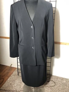 Worthington 2 Pc Size 12 Black Lined Jacket and Skirt Suit - Picture 1 of 13