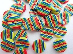 20 Rainbow Stripes 13mm Plastic Flatback Round Sewing Button/4 holes/craft Sb56 - Picture 1 of 3