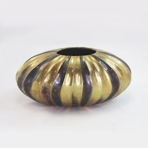 Vintage Tri Color Brass 9" Vase Mid Century Modern Oval Fluted Design Retro 80's - Picture 1 of 4