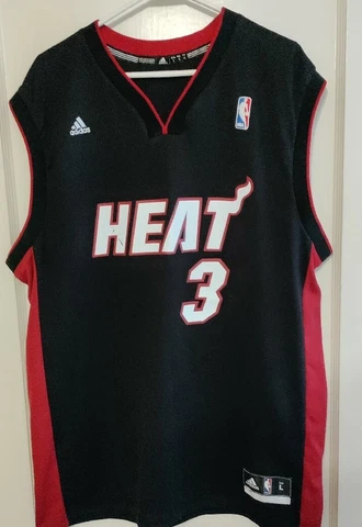 Vintage Adidas Authentic NBA Miami Heat Dwayne Wade Black Jersey Size L Cover