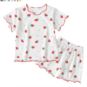 Girls Summer Pajama Sets Stylish Cartoon Pattern Printing Short Sleeve Top and P - Picture 1 of 12