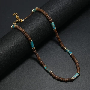 Vintage Bohemia Coconut Necklace for Men Tribal India Onyx Wooden Beads - Picture 1 of 27