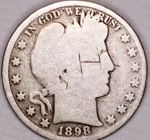 1898 50C Barber Silver Half Dollar Coin #I26 Cover