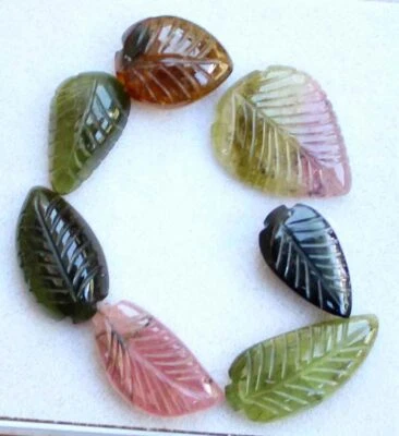 Lot Of 7 Pieces Tourmaline Leaf Carved Cabochons 27.70 Carats - Image 1 of 3