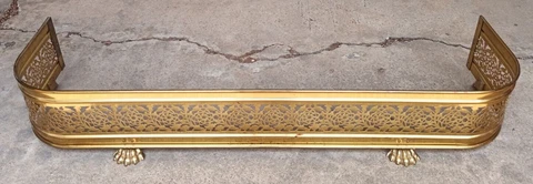 Antique Pierced Brass Fireplace Fender Bumper Floral Detail w/4 Lion Feet - 48" Cover