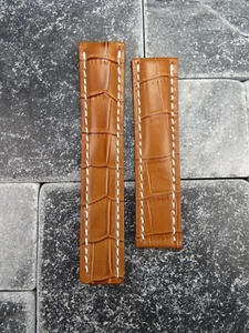 22mm Leather Strap Honey Brown Deployment Watch Band for BREITLING NAVITIMER - Picture 1 of 5