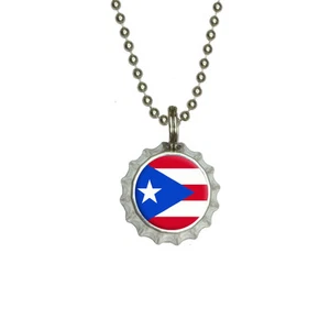 Bandera de Puerto Rico Puerto Rico - Colgante con dije de tapa de botella - Imagen 1 de 3