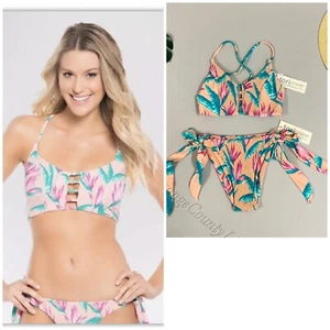 Women's Tori Praver Seafoam Smocked Bikini Swim Set Top Bottom pink Size Small - Picture 1 of 9