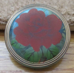 1-Czech Glass Red & Green Rose-Semi Transparent Green Button-Gold Border #101 - Picture 1 of 3