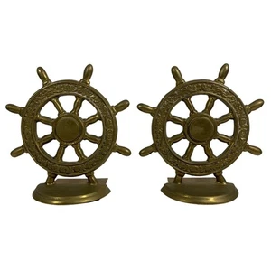 Vintage Paar massive Messing detaillierte Maritim Marine Schiffsrad Buchstützen 7x6,5 - Bild 1 von 5