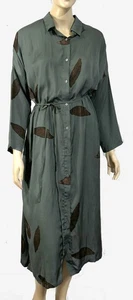 Nwt Flowy Silky Poly Oversized Modern Zen Moss Midi Maxi Shift Shirt Dress L - Picture 1 of 7