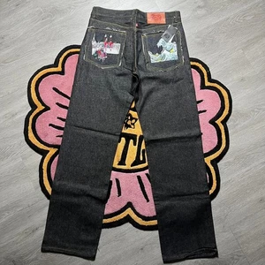 RMC Red Monkey Company Embroidered Straight Loose Fit Raw Denim Jeans Gr. 36 Raw - Bild 1 von 8