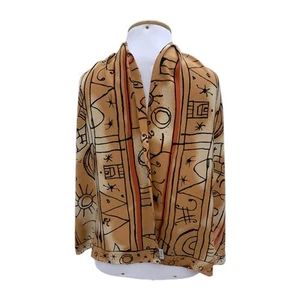 AS# Codello Scarf Abstract Tribal Motif Golden Beige Black Modern Art VTG" - Picture 1 of 4