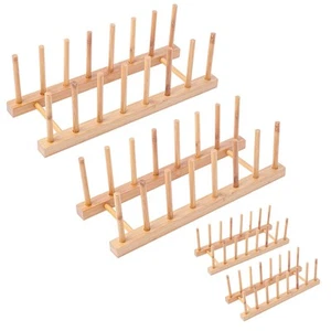 4Pack Bamboo Wooden Dish Rack, Plate Rack Stand Pot Lid Holder, Kitchen Cabin... - Picture 1 of 7