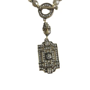 Heidi Daus "Classic Edition" Taupe Color Glass-Beaded Toggle & Crystal Necklace - Picture 1 of 7