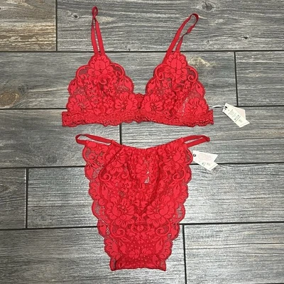 NWT Free People X HAH Chi‎ Bralette & Chase Me Down Panty Set Large Siren Red - Image 1 of 4