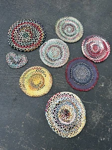 Group of 8 Mini Small Antique Wool Hand Braided Rugs Farmhouse Primitive Early - Picture 1 of 9