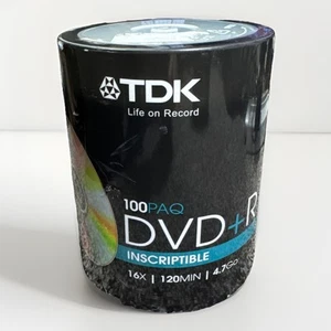 TDK DVD+R 4.7GB 100 Pack 16X Optical 120min Recordable Discs Spindle New Sealed - Afbeelding 1 van 2