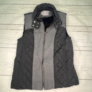 Tart Collection Wool Quilted Vest Womens Xtra SmallFull Zip Gray Faux Fur Lined - Picture 1 of 6