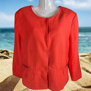 Talbots Jacket Women 16 Coral Linen Blazer Coat Career Pocket Snap Button Lined - Picture 1 of 20
