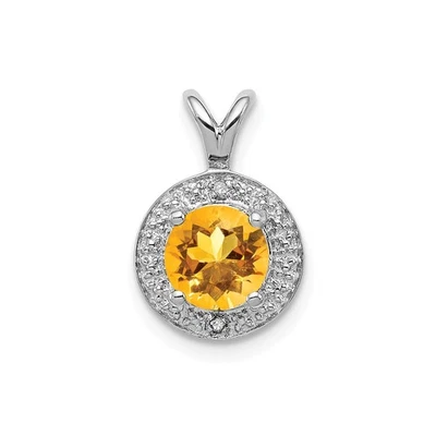 Sterling Silver Rhodiumed Diamond & Citrine November Birthstone Round Pendant - Image 1 of 4