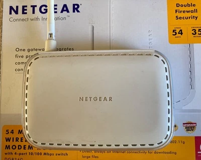 Netgear DG834 Wireless ADSL2+ Modem router. White.Double firewall, 802.11g - Image 1 of 4