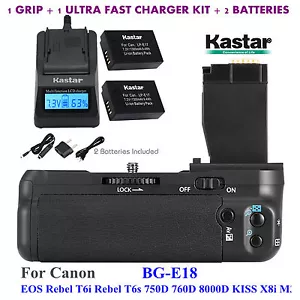 BG-E18 Battery Grip, LP-E17 Battery, Charger for Canon EOS Rebel T6i, Rebel T6s - Picture 1 of 19