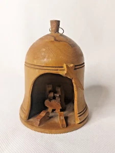 Vintage Olive Wood Christmas Nativity Scene Bell - Picture 1 of 5
