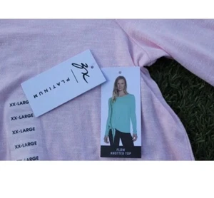 ZX Platinum Women's Flow Knotted Top Long Sleeve Blouse Pink Feather $70 NEW - Picture 1 of 9