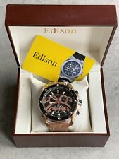 Edison Men's Chronograph Watch Rose Gold Case & Brown Leather Strap W85