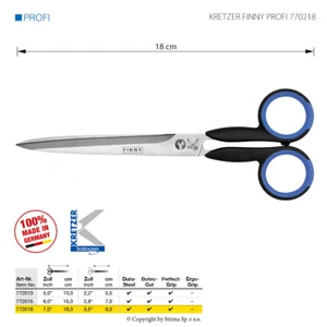 772018 KRETZER FINNY PROFI - TAILOR'S SCISSORS - LENGTH 7"/18 CM - Picture 1 of 1