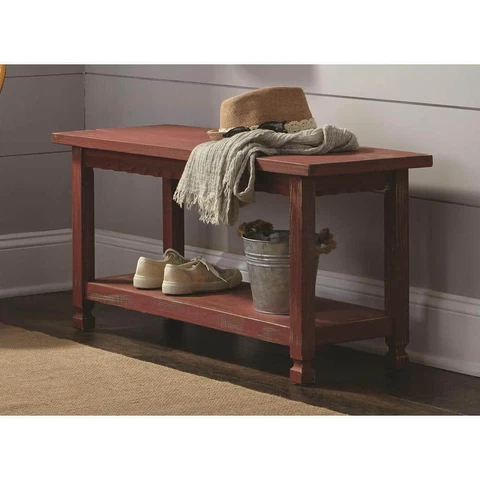 Country Cottage Antique Bench Backless Solid Wood In Red Cover