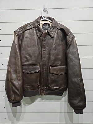 Chaqueta de Vuelo de Cuero MARRÓN Avirex Tipo A-2 De Colección Ejército de los Estados Unidos Fuerzas Aéreas Para Hombres L Mapa Foto 1 de 4