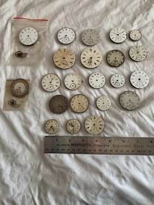 Lot of 22 Antique Vintage Pocket Watch Movement Faces Elgin Waltham Etc Project - Picture 1 of 13