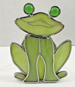 Green Frog Stained Glass Candle Holder 5.5"H tealight - Picture 1 of 3
