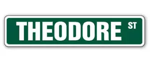 THEODORE Street Sign Childrens Name Room Metal Sign Decal - Picture 1 of 14
