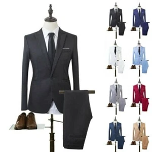 Mens Business Suit Two Piece Coats Pants Trousers Formal Wedding Party Outfit AU - Picture 1 of 19