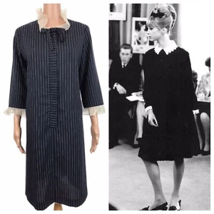 Vintage 60’s Mod Flutterbye Shirt Dress Ruffled Collar Sleeves Zip Front Bow M - Picture 1 of 10