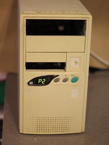 AT PC Computer CASE Tower beige 90s retro MHz LCD w. PSU green button working - Picture 1 of 13