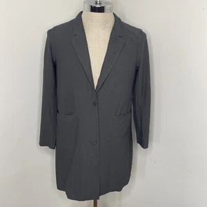 Eileen Fisher M Grey Jacket Blazler Collar Pockets Lagen Look Long Button Front - Picture 1 of 8