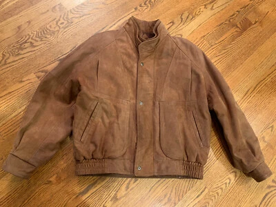 Chaqueta/abrigo bombardero vintage de cuero marrón para hombre Neiman Marcus talla 44 cremallera completa Foto 1 de 4