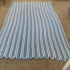 Vintage Knit Afghan Throw Lap Blanket Twin Cornflower Blue White Cottagecore
