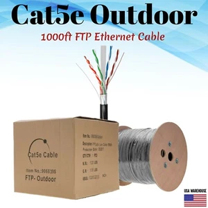 Shielded 1000ft Outdoor Cat5e Cat5 Ethernet Cable FTP Solid UV Direct Burial LAN - Picture 1 of 5