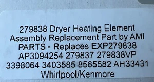 (2) 279838 Dryer Heating Element AP3094254 279837 3398064 Fits Whirlpool Kenmore - Picture 1 of 2