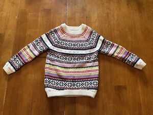 Old Navy Fair Isle Sweater 4T Girl Ivory Multicolor Snowflake Cotton Crew Neck