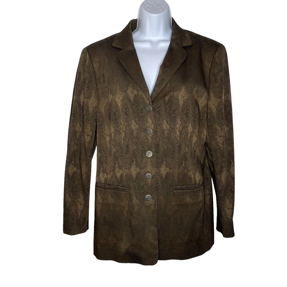 Escada Margaretha Ley Blazer  EU 42 US 10 Faux Snakeskin Brown Buttons Career - Image 1 of 4
