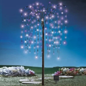 4 Ft Solar Lighted 200 LED Purple Weeping Willow Outdoor Garden Tree Sculpture - Picture 1 of 1