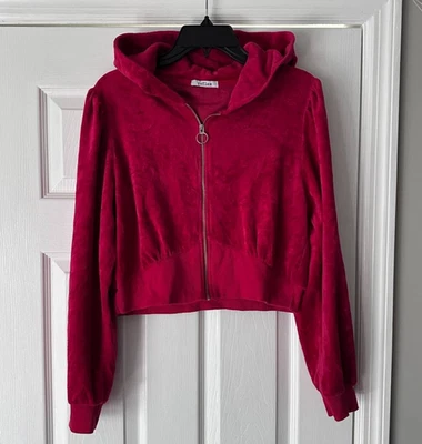 Jaqueta cropped feminina Reflex veludo vermelho zíper completo com capuz tamanho M Y2K glam - Imagem 1 de 4